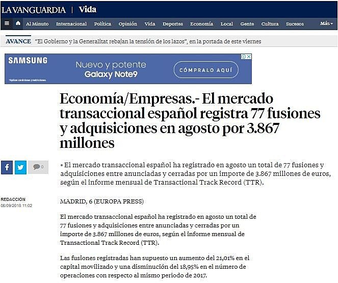 El mercado transaccional espaol registra 77 fusiones y adquisiciones en agosto por 3.867 millones